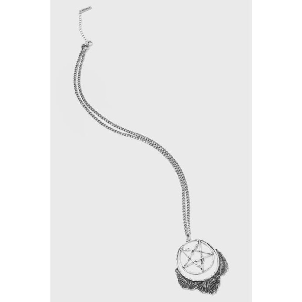 Killstar Mushroom ritual Silver Pentagram Moon Pendant Necklace Gothic Jewelry - Picture 2 of 4